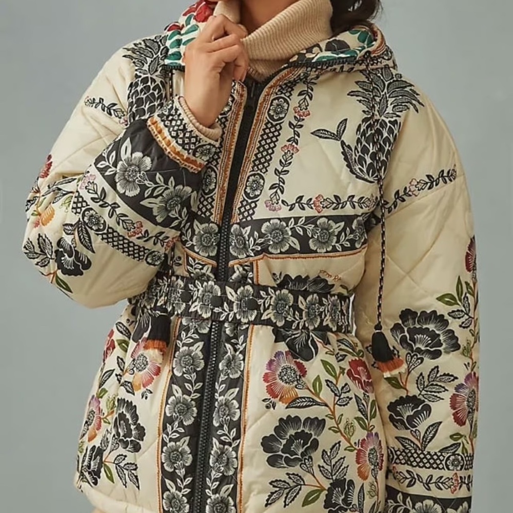 Farm Rio Romantic Garden Puffer Jacket NWT